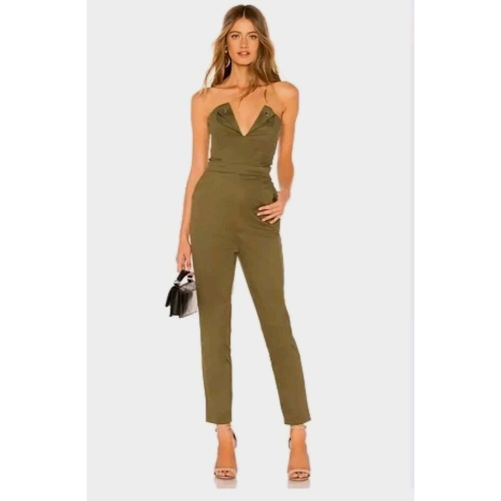 About Us Strapless V Neck Jumpsuit Back Zipper Green Size XS